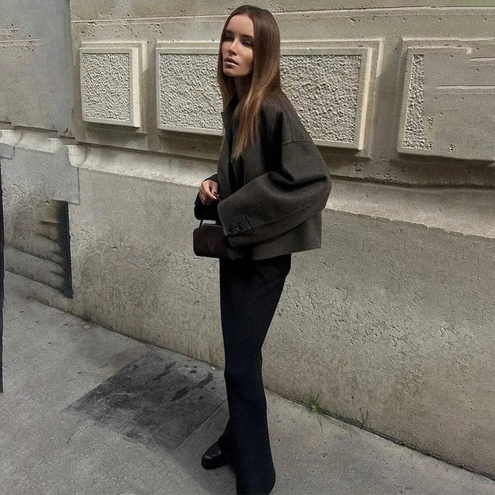 125 - Damen Einreihiger Wollmantel Mit Kragen