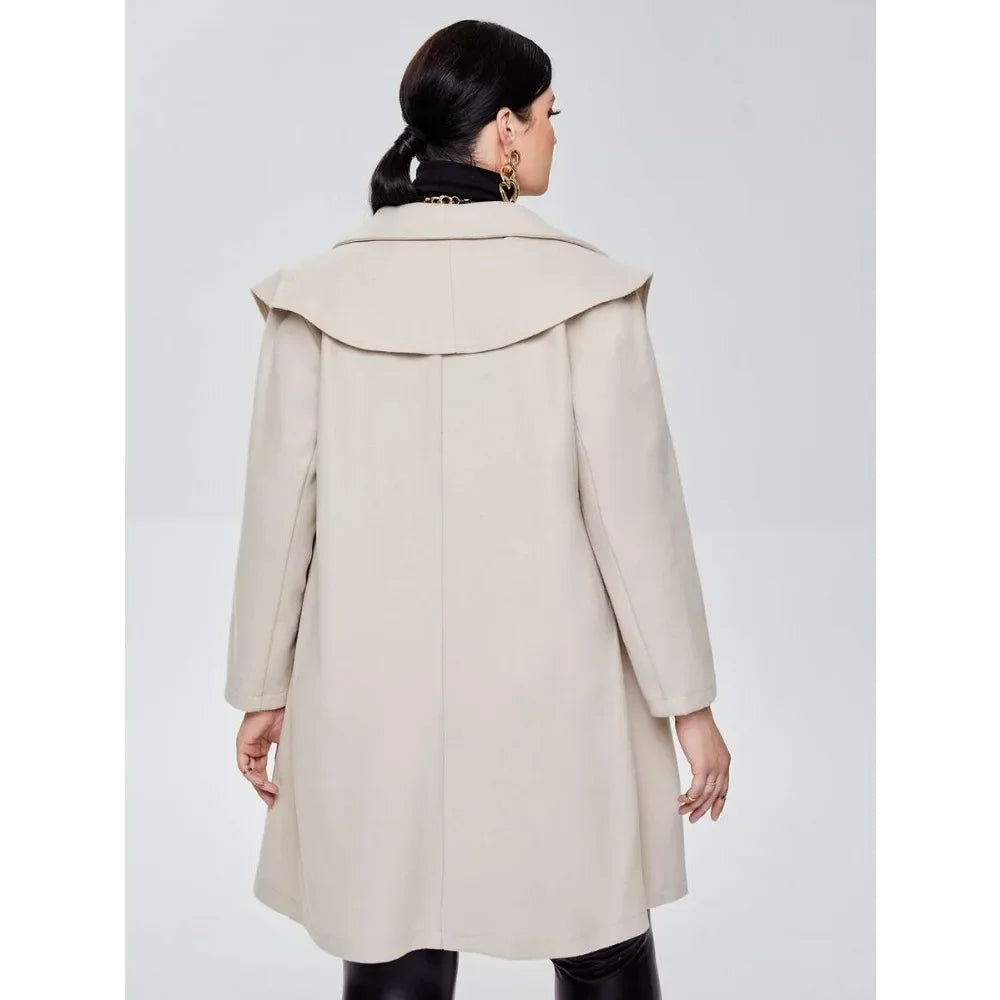 096 - Damenmantel Lang mit großem Kragen