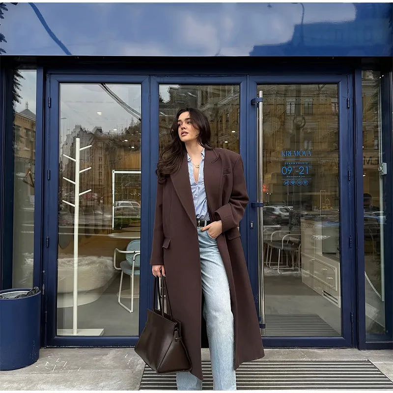 008 - Lange Wildlederjacke Damen – Modern & Elegant