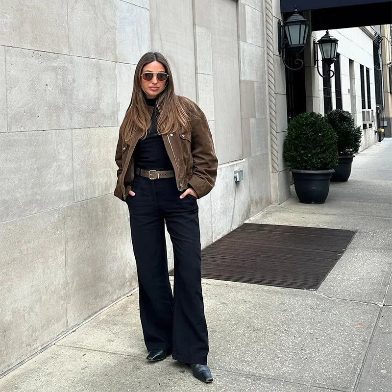 055 - Suede Bomber Jacket Damen – Modern & Stylisch