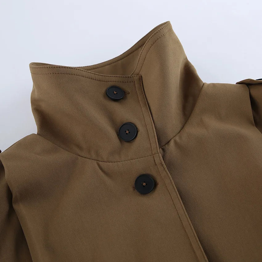 114 - Damen Kurzer Trenchcoat Mit Revers & Knopfverschluss