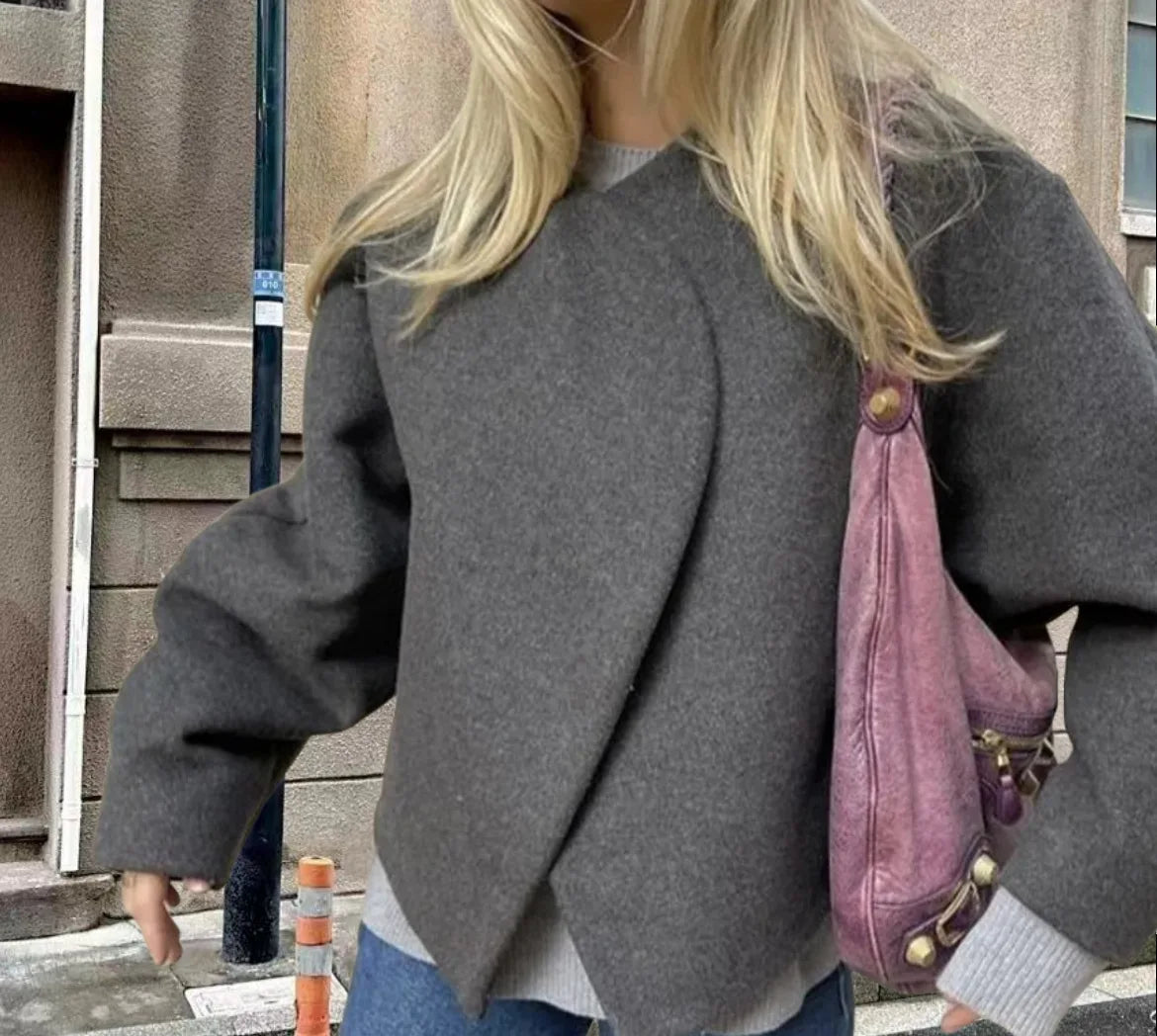 132 - Damen Kurzer Wollmantel Wendbar