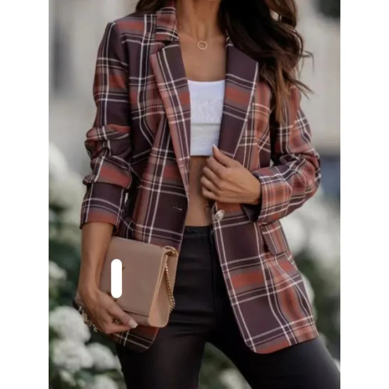 095 - Karierter Damenblazer mit Revers