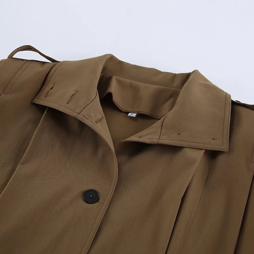 114 - Damen Kurzer Trenchcoat Mit Revers & Knopfverschluss