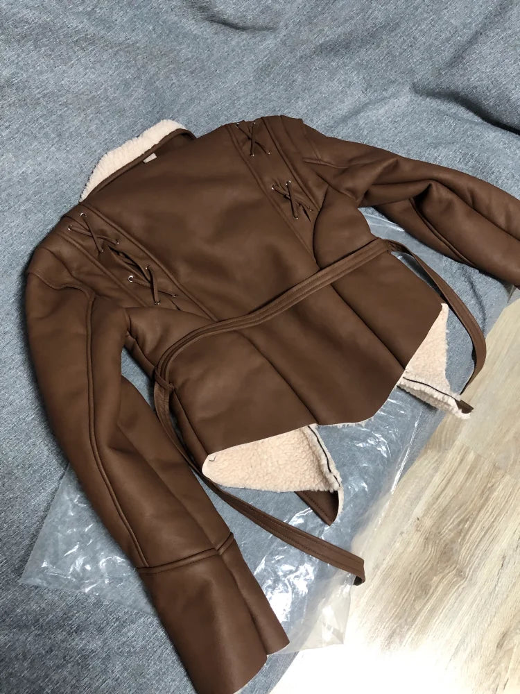 092 - Wildlederjacke Damen Kurz mit Gürtel