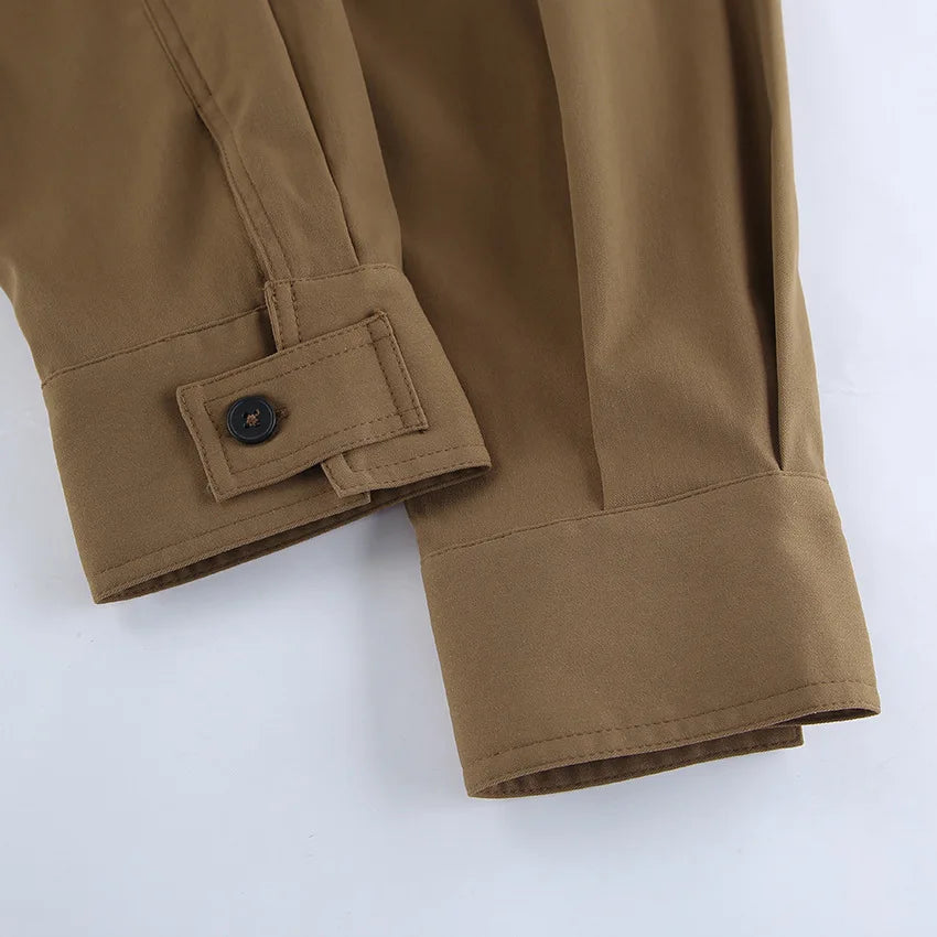 114 - Damen Kurzer Trenchcoat Mit Revers & Knopfverschluss