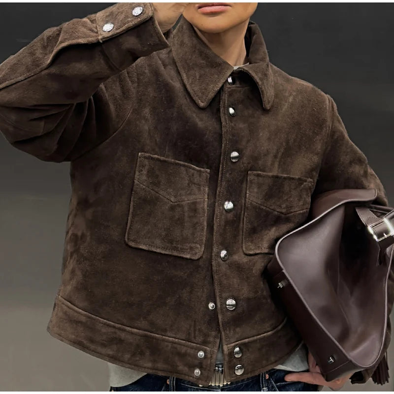 055 - Suede Bomber Jacket Damen – Modern & Stylisch