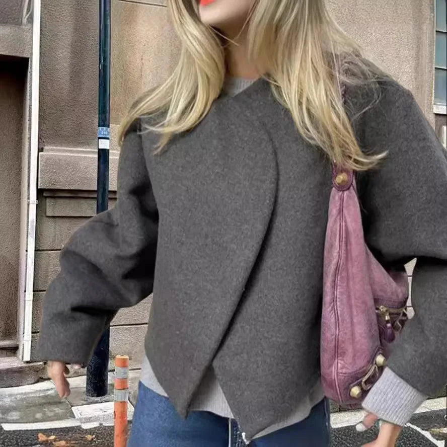 132 - Damen Kurzer Wollmantel Wendbar