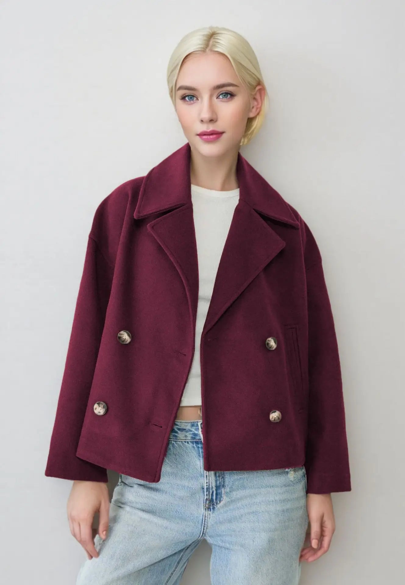 045 - Kurzer Wollmantel Damen – Elegant & Klassisch