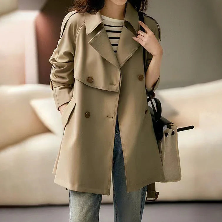 124 - Damen Mid-Langer Trenchcoat Einreihig