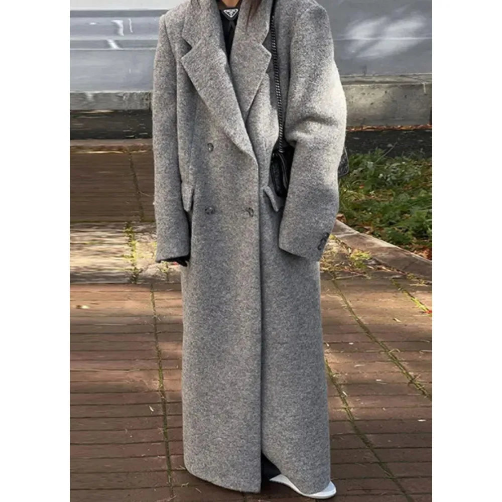 115 - Damen Langer Trenchcoat Zweireiher Elegant