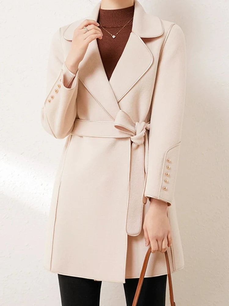 149 - Damen Wollmantel Mid-Length mit Gürtel