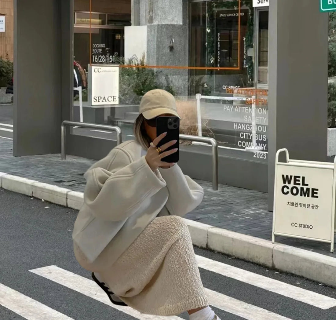 132 - Damen Kurzer Wollmantel Wendbar