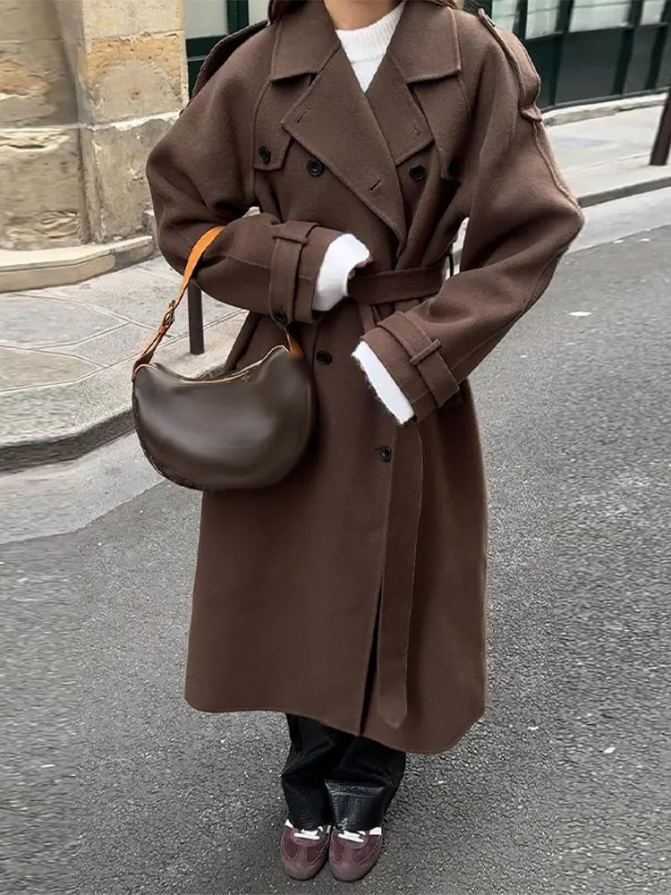 001 - Damen Woll-Trenchcoat – Lang, Warm & Elegant