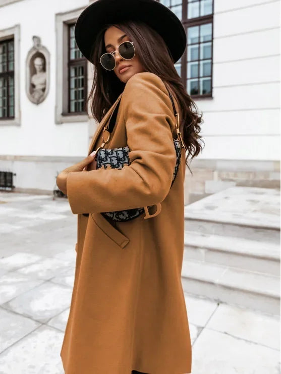 109 - Damen Wollmantel Mid-Length mit Revers