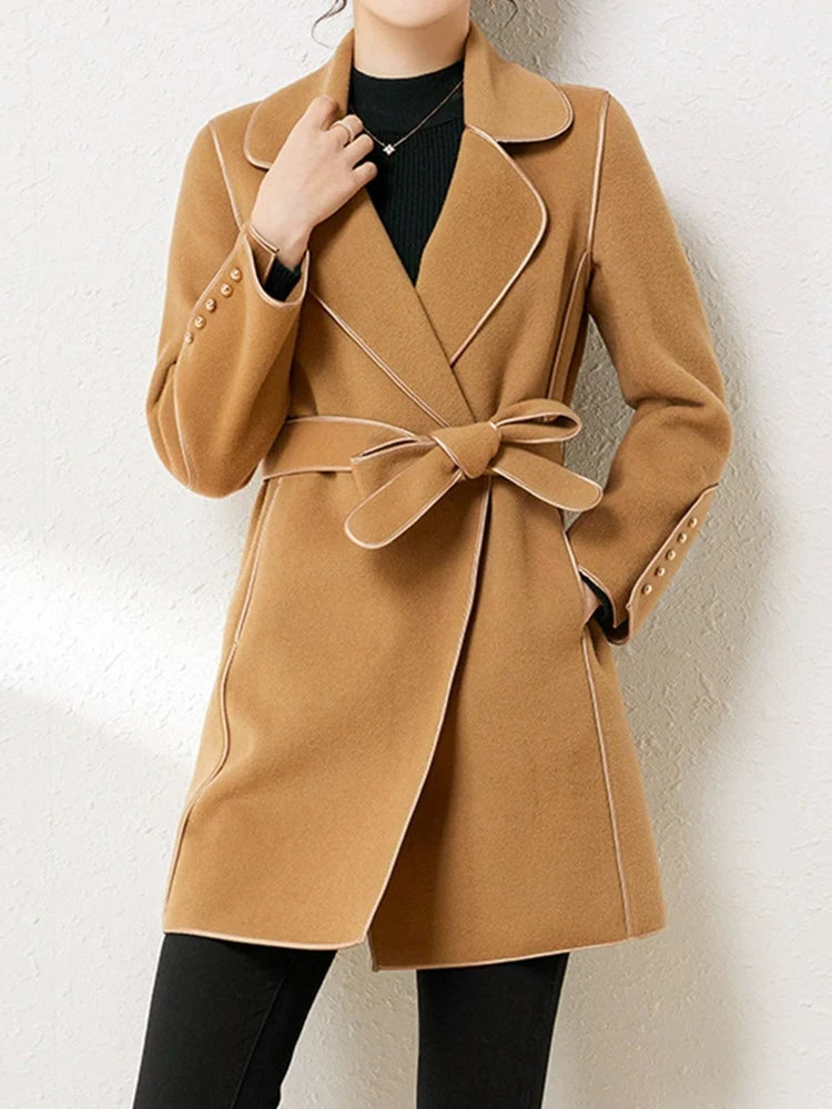 149 - Damen Wollmantel Mid-Length mit Gürtel