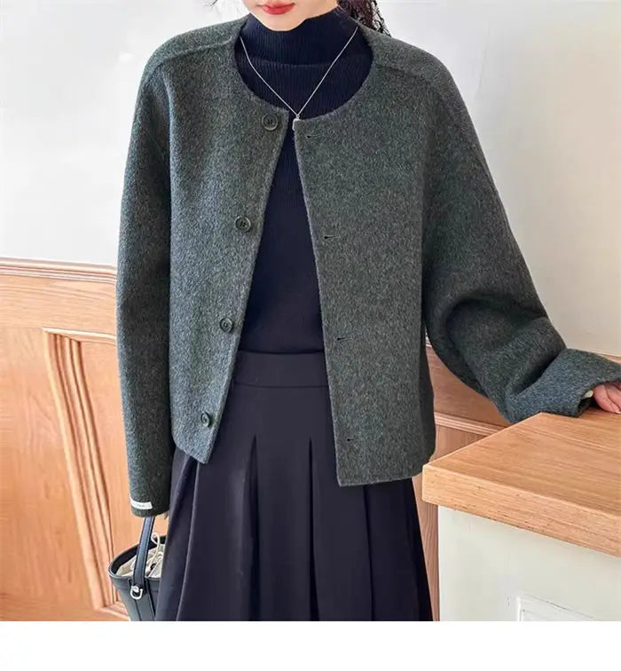 107 - Damen Kurzer Wollmantel Korean Oversized