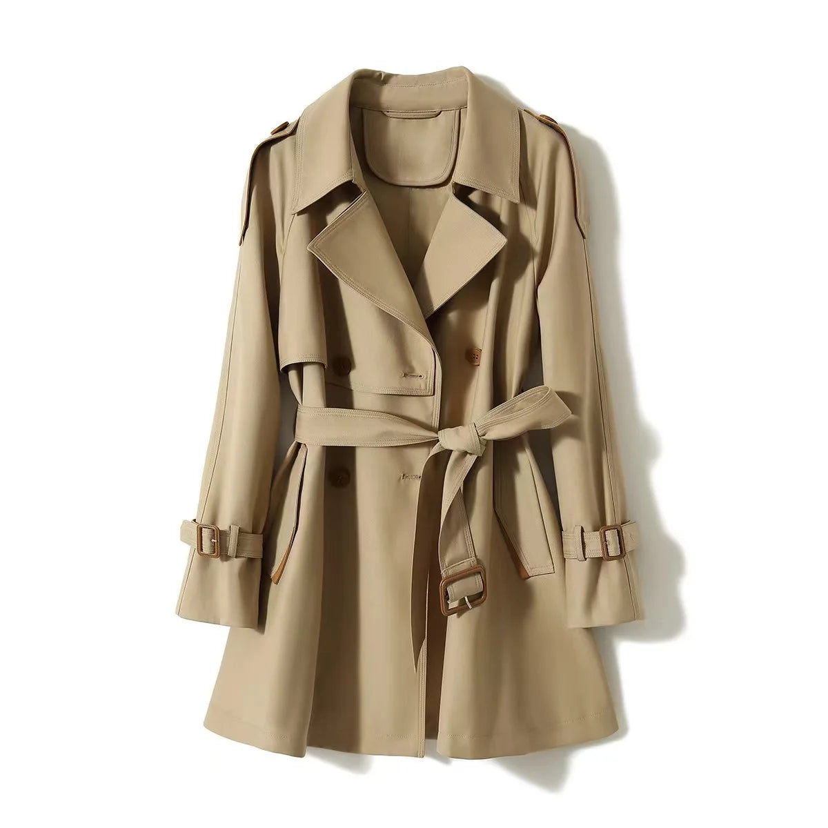 124 - Damen Mid-Langer Trenchcoat Einreihig
