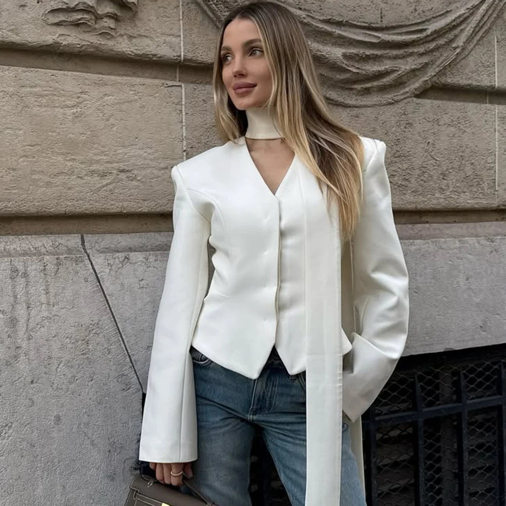 019 - Gestreifter Blazer Damen – Modern & Elegant