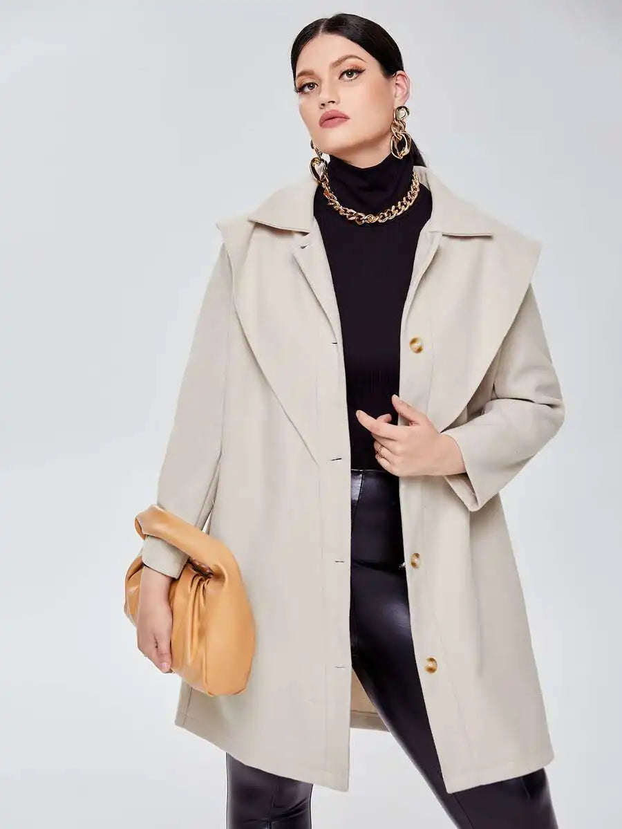 096 - Damenmantel Lang mit großem Kragen