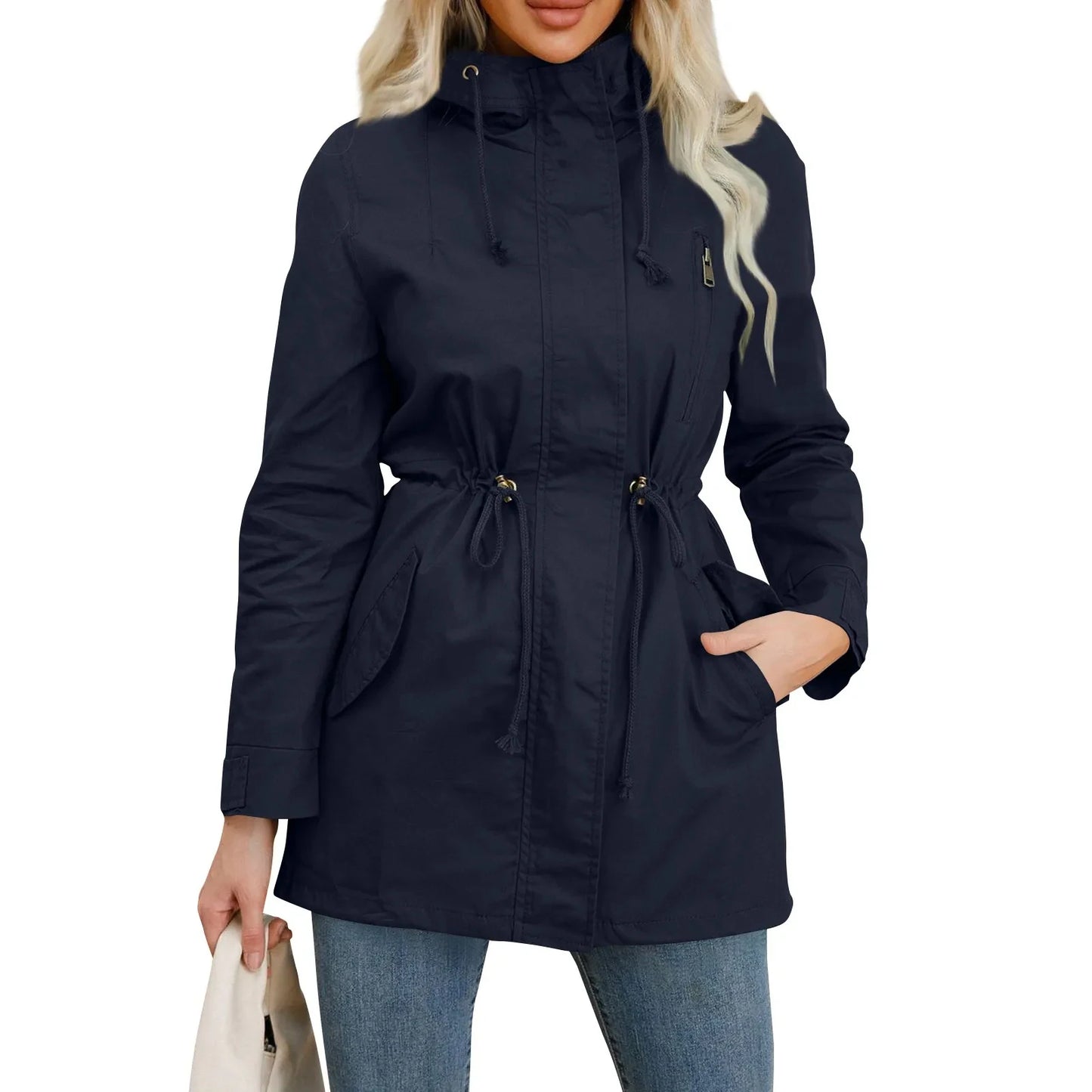 104 - Damen Trenchcoat Mit Kapuze & Taschen