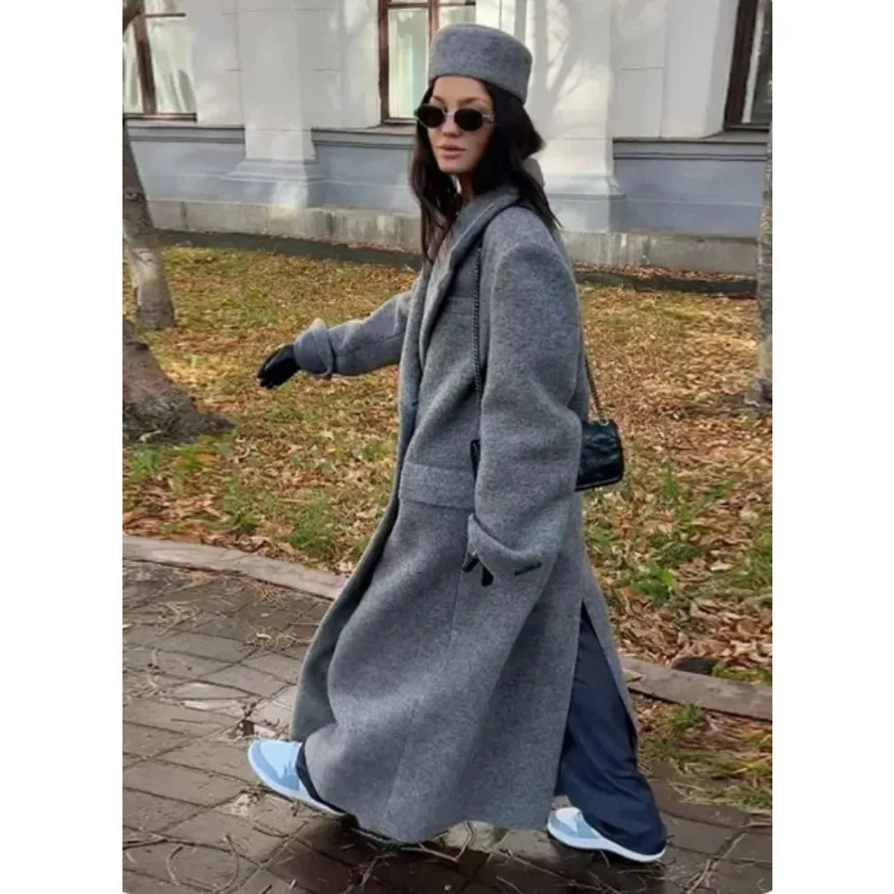 115 - Damen Langer Trenchcoat Zweireiher Elegant