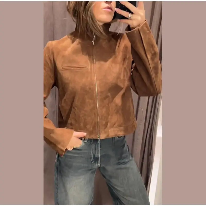 055 - Suede Bomber Jacket Damen – Modern & Stylisch