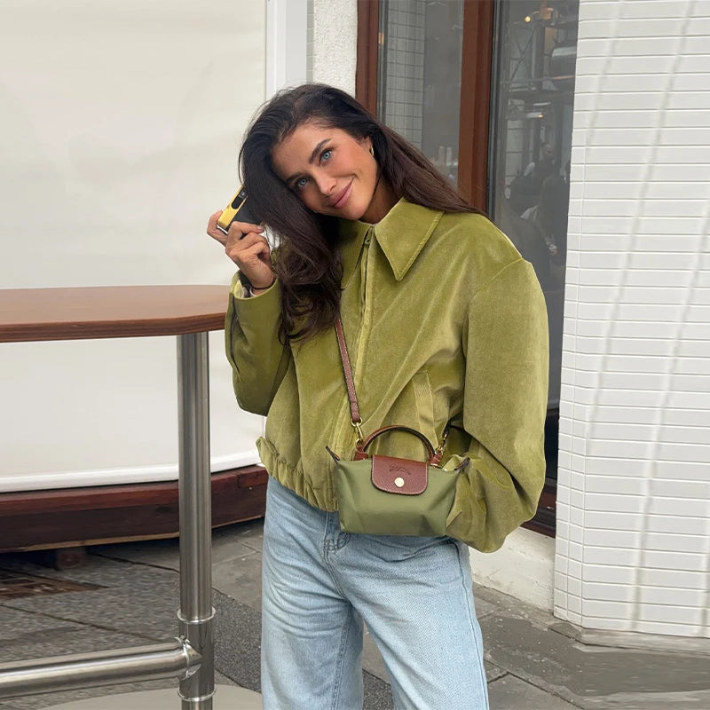 055 - Suede Bomber Jacket Damen – Modern & Stylisch