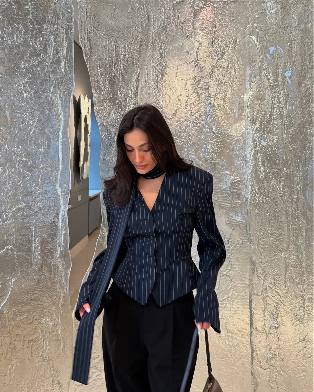 034 - Gestreifter Blazermantel Damen – Elegant & Tailliert