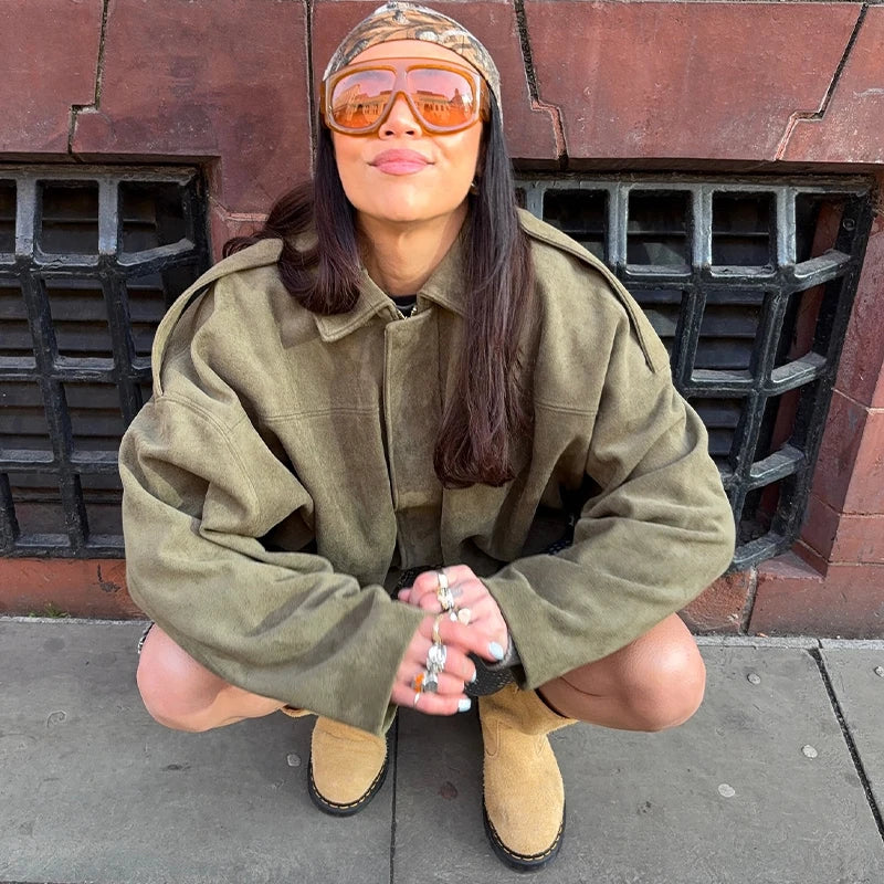 055 - Suede Bomber Jacket Damen – Modern & Stylisch