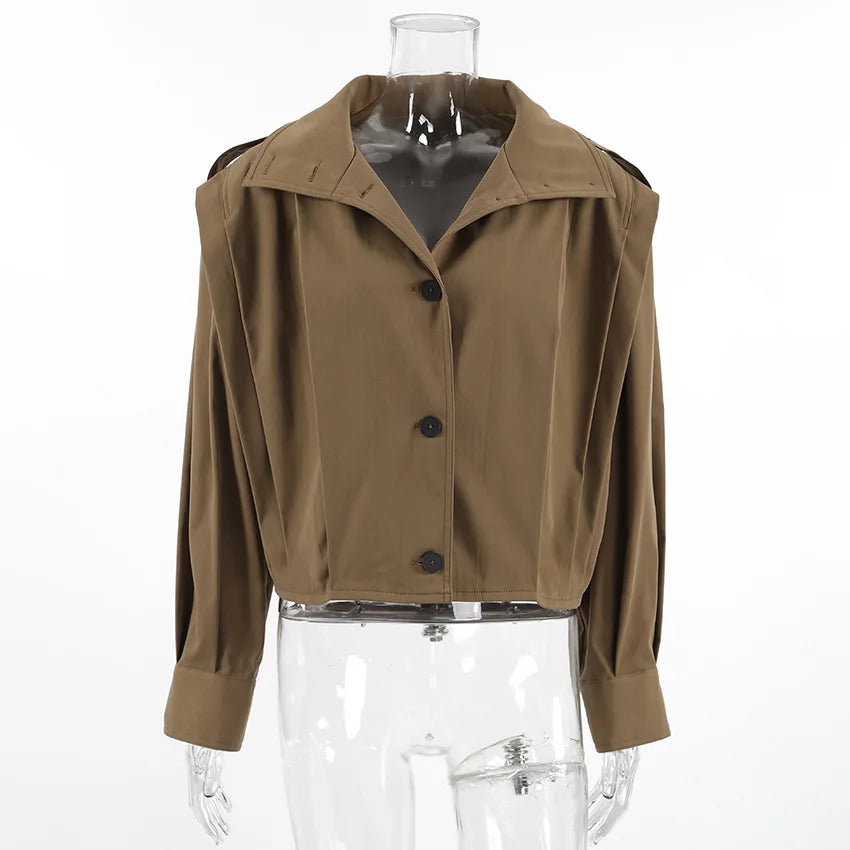 114 - Damen Kurzer Trenchcoat Mit Revers & Knopfverschluss