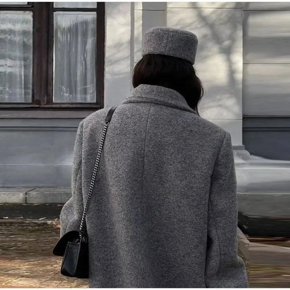 115 - Damen Langer Trenchcoat Zweireiher Elegant