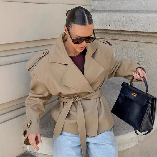016 -  Bindegürtel Trenchcoat Damen – Elegant & Modern