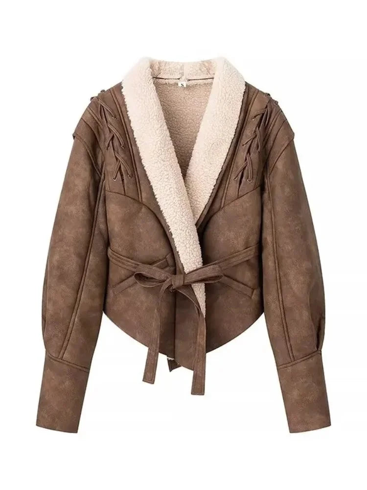 092 - Wildlederjacke Damen Kurz mit Gürtel