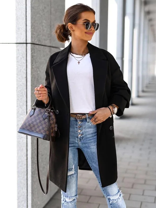 098 - Damen Zweireiher Mantel Lang Elegant