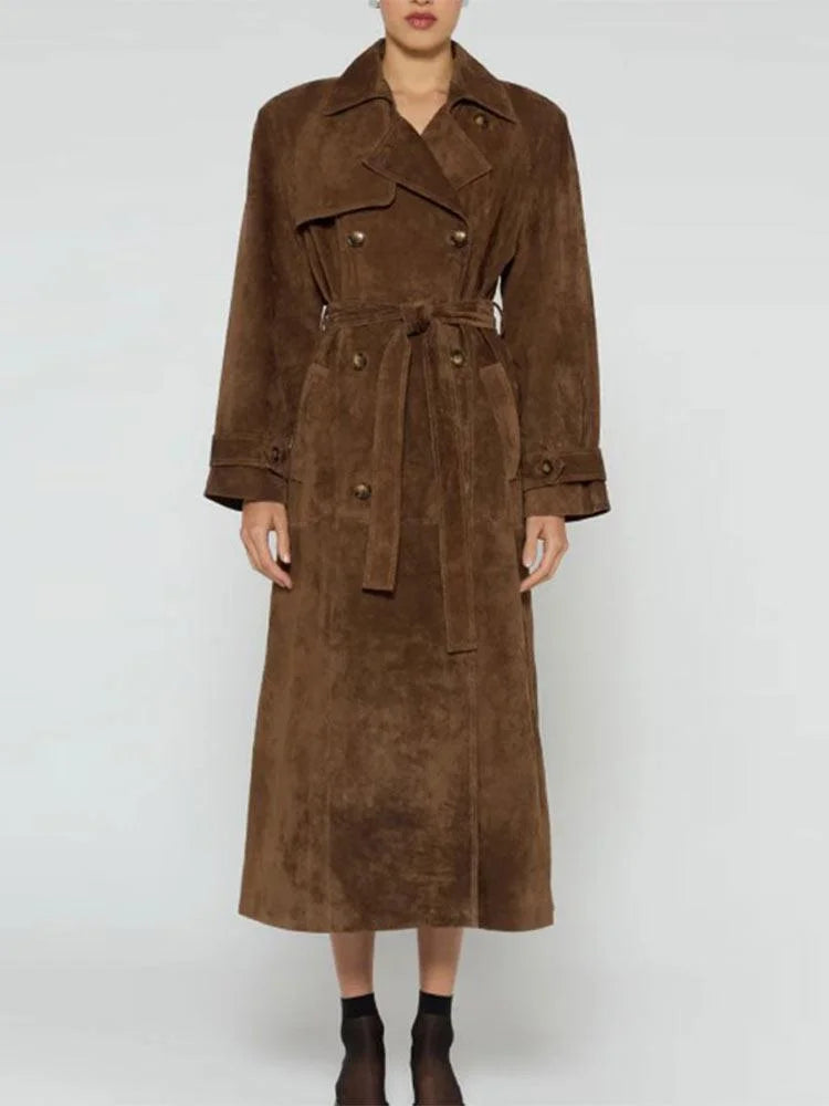 116 - Damen Trenchcoat Braun Lang Mit Gürtel