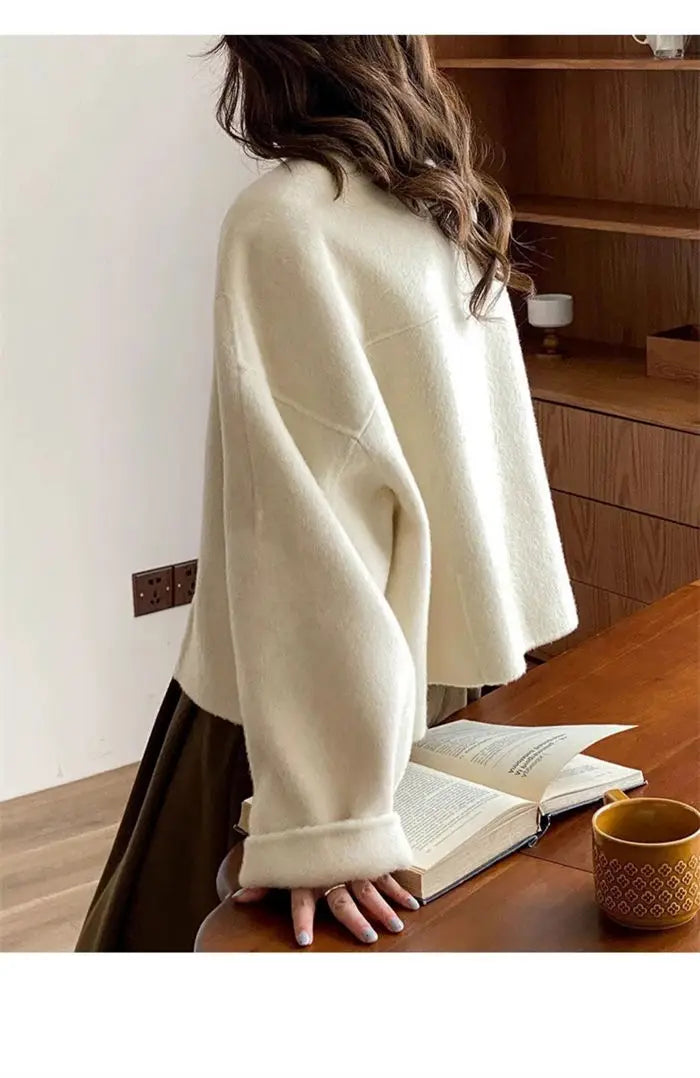 107 - Damen Kurzer Wollmantel Korean Oversized