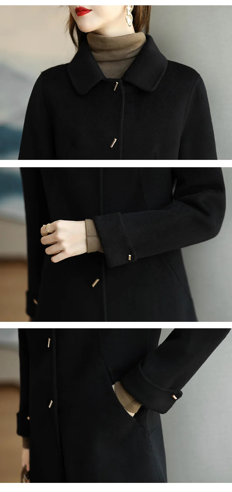 146 - Wollmantel Damen Slim Fit Mit Eckigem Kragen