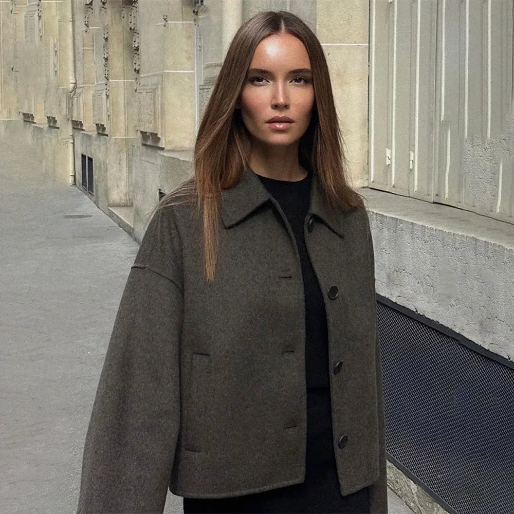 125 - Damen Einreihiger Wollmantel Mit Kragen