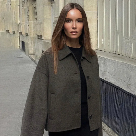 125 - Damen Einreihiger Wollmantel Mit Kragen