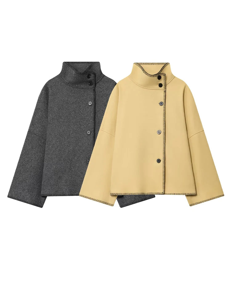 082 - Damen Mantel mit hohem Kragen – Eleganter Casual Style