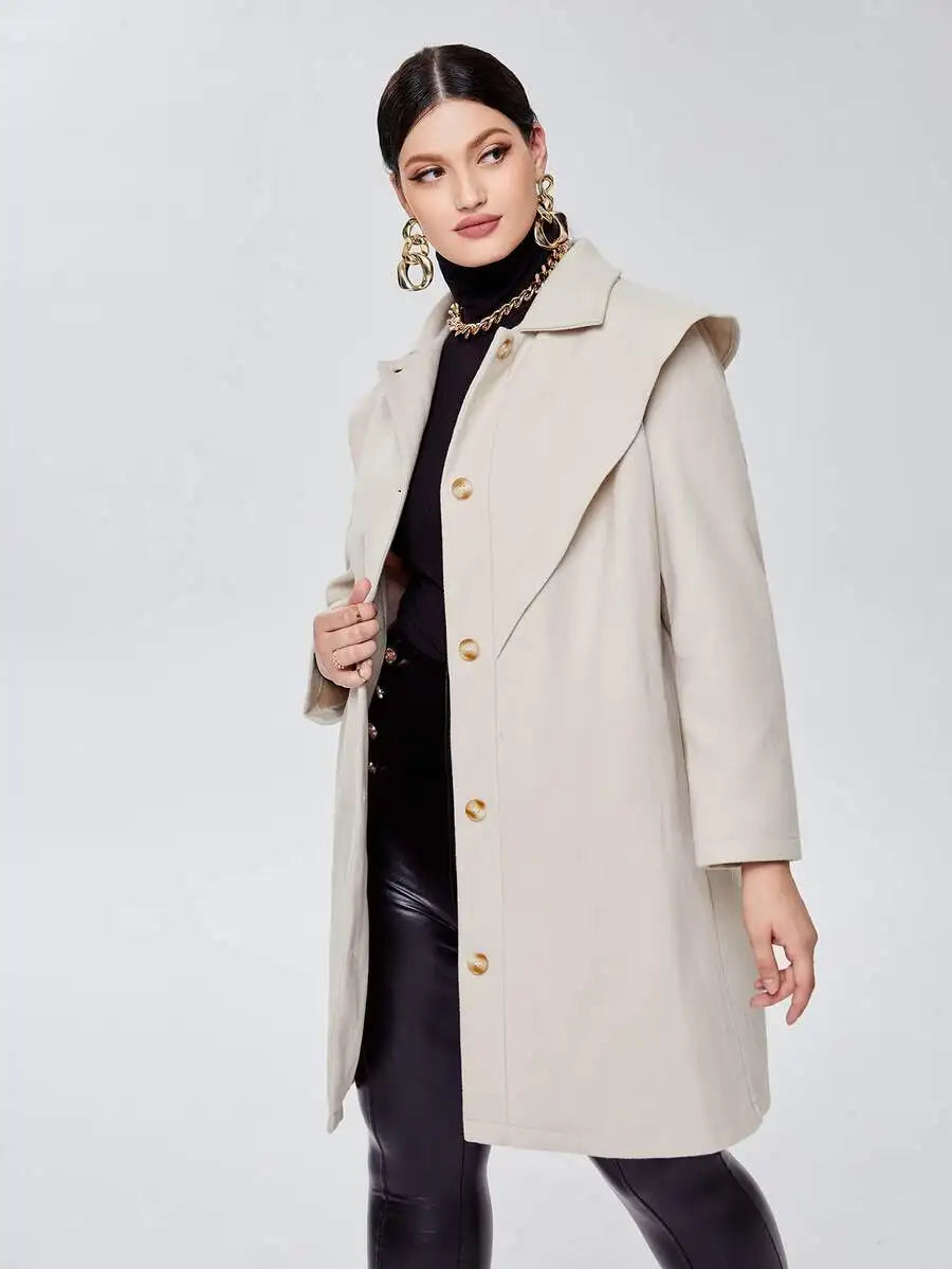 096 - Damenmantel Lang mit großem Kragen