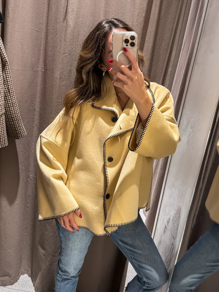 082 - Damen Mantel mit hohem Kragen – Eleganter Casual Style