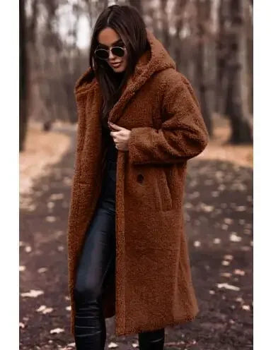 093 - Damen Wollmantel Lang mit Kapuze