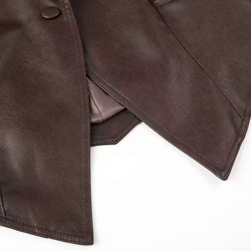 138 - Damen Faux Leather Motorradjacke mit Gürtel