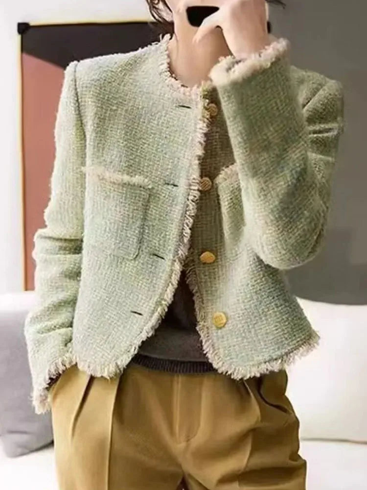 076 - Tweed Rundhalsjacke — Elegant & Casual