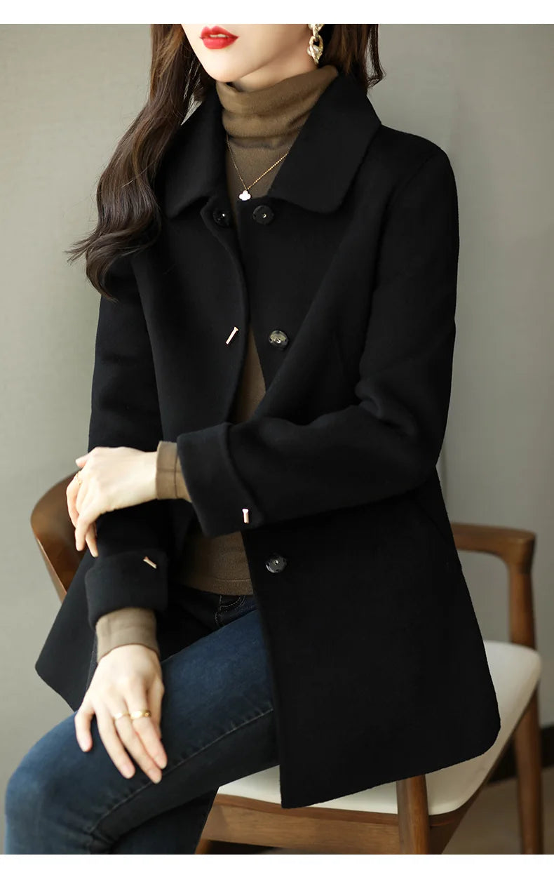 146 - Wollmantel Damen Slim Fit Mit Eckigem Kragen