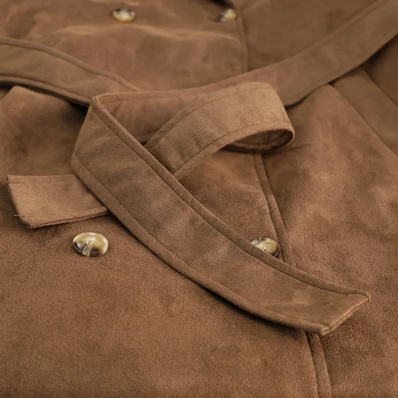 116 - Damen Trenchcoat Braun Lang Mit Gürtel