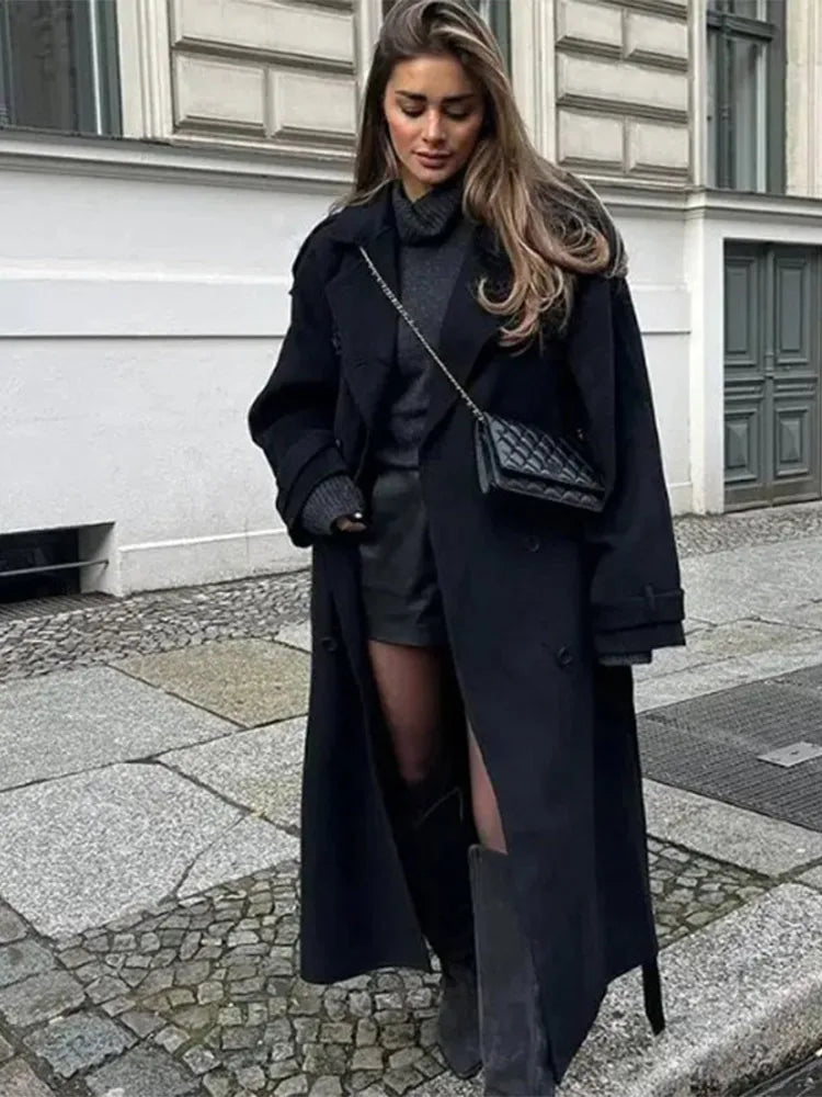 001 - Damen Woll-Trenchcoat – Lang, Warm & Elegant