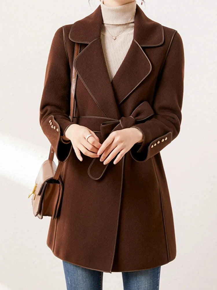 149 - Damen Wollmantel Mid-Length mit Gürtel